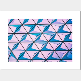 Abstract Geometric Pink and Blue Triangle Pattern Posters and Art